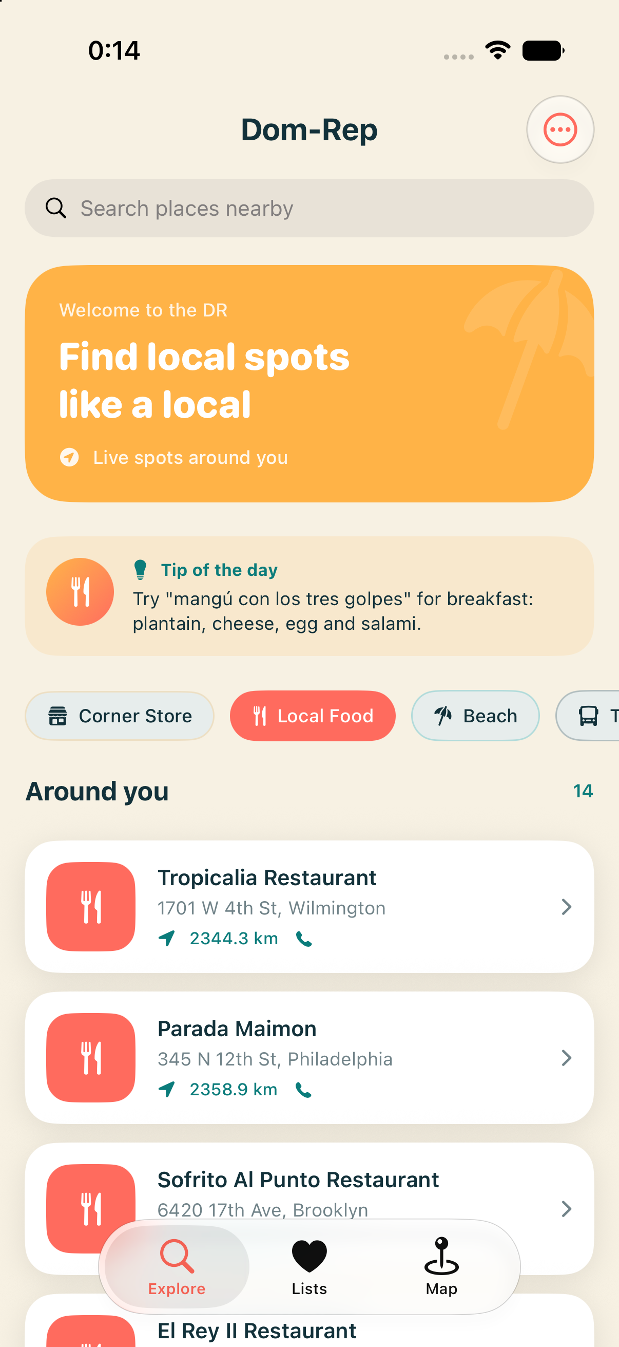 Dom-Rep App Main Screen Mockup