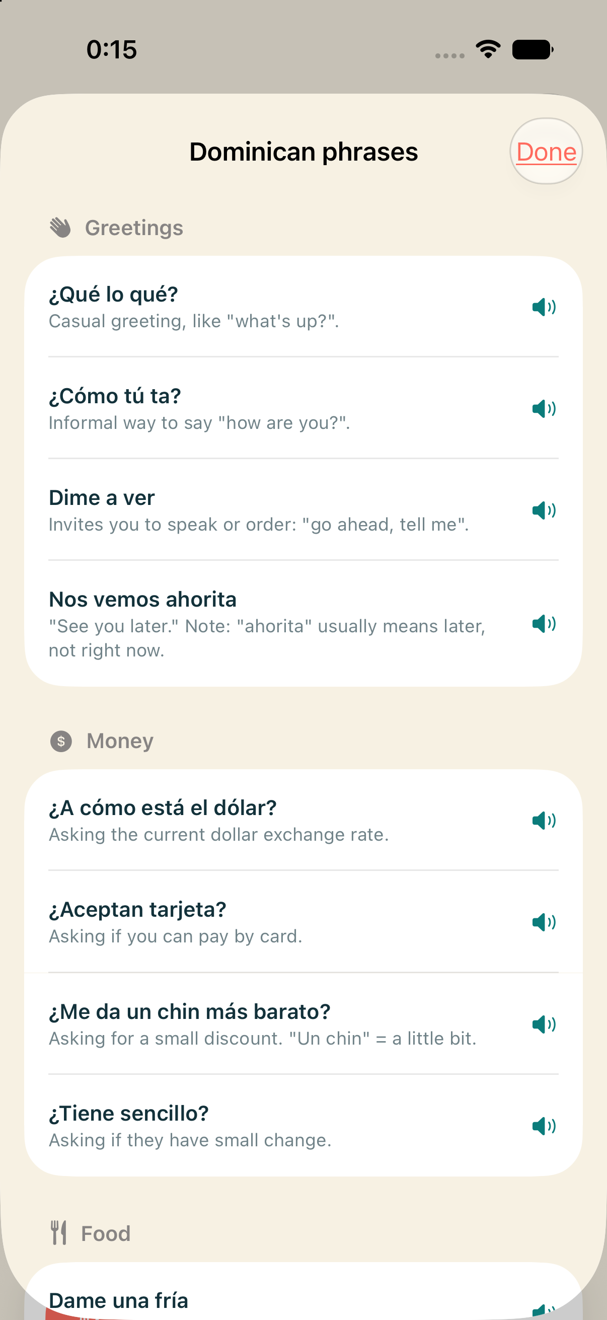 Dom-Rep App Cultural Tips Detail Screen